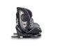 Een zwarte autostoel met grijze bekleding en een isofix-systeem.