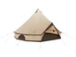 Une tente beige avec une bordure brun foncé.
