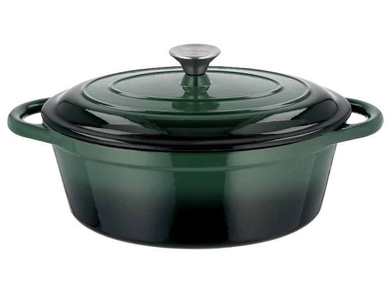 Groene gietijzeren pan SilverCrest met deksel.