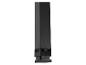 Pied en métal noir avec embout en plastique, isolé sur fond blanc.