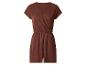 Combinaison courte marron pour femme avec manches courtes et col en V.