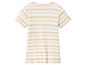 Een gestreept wit en beige T-shirt.
