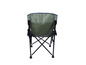 Een groene en blauwe vouwstoel met zwarte poten.