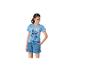 Blauwe damespyjama met Stitch T-shirt en bedrukte shorts.