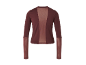 Boléro marron foncé à manches longues avec détails transparents.