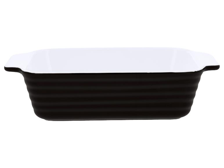 Plat de cuisson rectangulaire en céramique noir et blanc avec extérieur nervuré