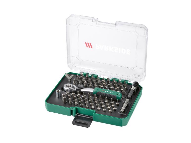 PARKSIDE schroevendraaierbitset met ratel en adapters, in groene doos