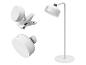Witte LED-lamp met een voet en een klem, met aan-uitknop.