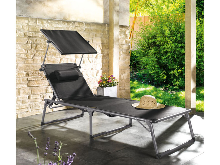 Aller en mode plein écran Chaise longue en aluminium gris pliable LIVARNO home Houston - Photo 3