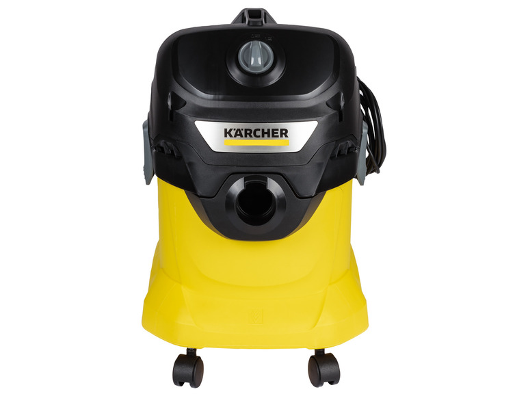 Un aspirateur KÄRCHER jaune avec des roues.