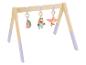 Houten babygym met hangende watermeloen-, nijlpaard- en vogel speeltjes.