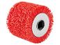 Brosse à rouleau rouge pour le nettoyage ou le polissage, avec une fixation centrale métallique.