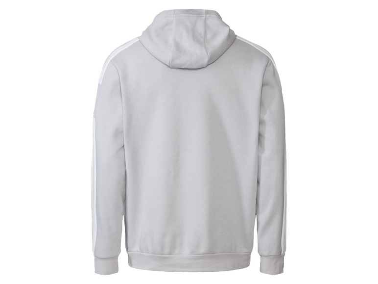 Un sweat à capuche gris avec des rayures blanches d'Adidas.