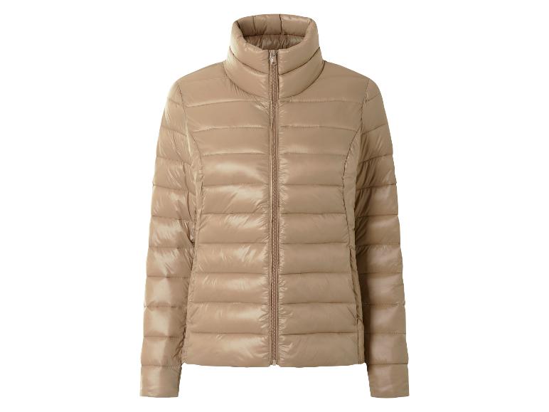 Doudoune beige brillante avec col montant et fermeture éclair
