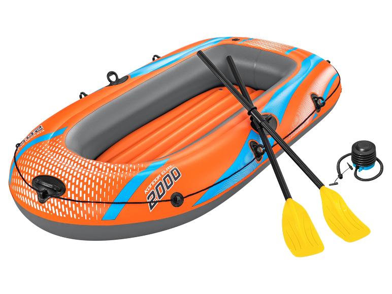Opblaasbare boot Kondor Elite 2000, oranje en blauw met peddels.