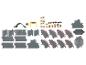 Houten racebaan set met auto's, wegdelen en accessoires.