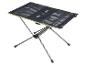 Table de camping pliable avec surface en maille et porte-gobelets.