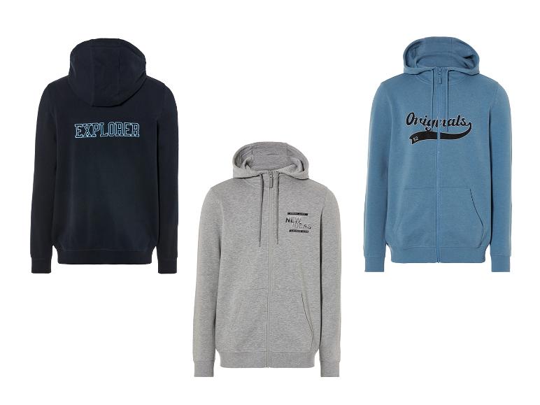 Drie hoodies: een blauwe met 'Explorer', een grijze met 'New Ideas' en een blauwe met 'Originals'.