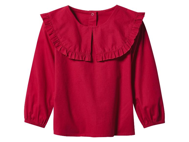 Rode blouse met lange mouwen en rucheskraag