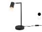 Lampe de table LED noire avec tête réglable et base ronde, avec interrupteur sur le câble.