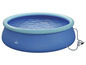 Une piscine gonflable Crivit avec une pompe de filtration.