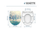 Een toiletbril met een glanzende turquoise patroon