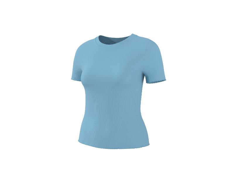 T-shirt côtelé bleu clair à manches courtes avec ourlet ondulé.