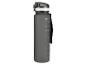 Bouteille d'eau gris foncé avec échelle de mesure de 1000 ml et sangle noire
