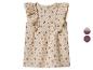 Bloemenjurk met ruches voor baby, beige met bordeauxrode bloemen.