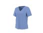T-shirt bleu clair à manches courtes et col en V pour femme.