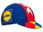 Casquette de cyclisme Lidl : bleu, rouge et jaune.
