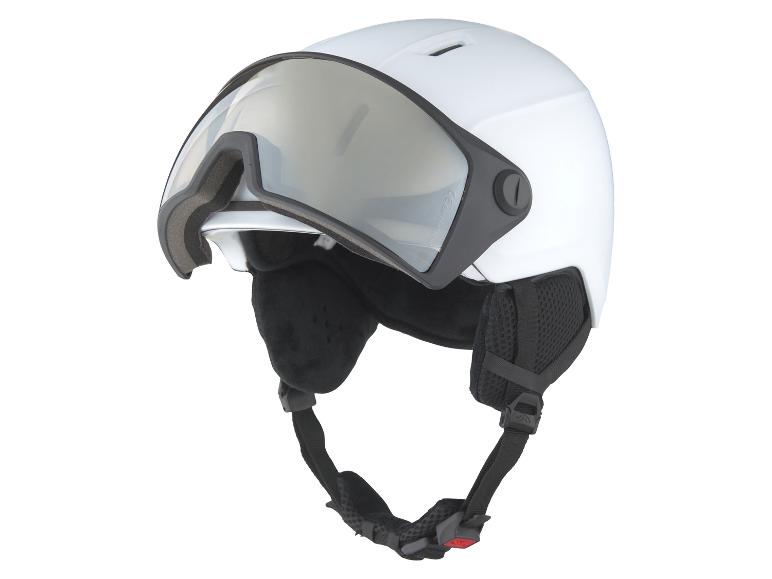 Een witte skibril met vizier.