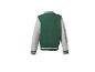 Groen en grijs baseballjack met lange mouwen en het woord 'CHAMP' op de arm.