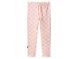 Legging rose à pois avec un petit détail noir sur la jambe gauche.