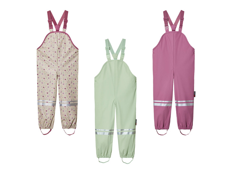 Salopettes imperméables pour enfants, avec imprimé et unies.