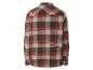 Chemise en flanelle à carreaux rouge, brun et beige.