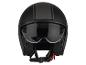 Zwarte motorhelm met donkere strepen en transparant vizier