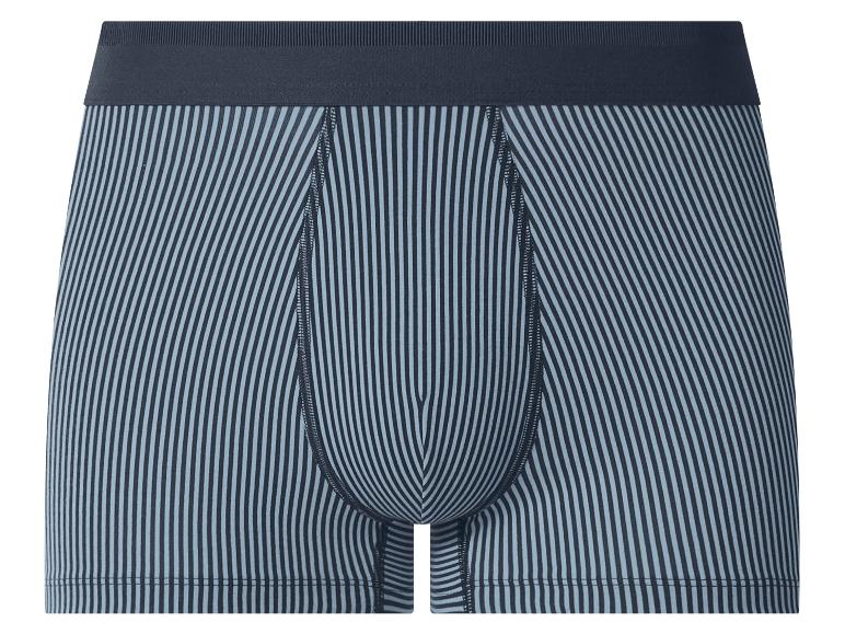 Gestreepte boxershort voor heren in blauw en zwart met een donkerblauwe tailleband.