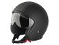 Matzwarte open motorhelm met een helder vizier en grijze strepen