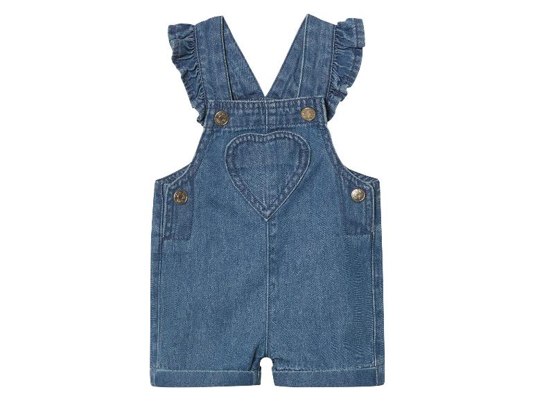 Salopette en jean bébé avec cœur, bretelles volantées.
