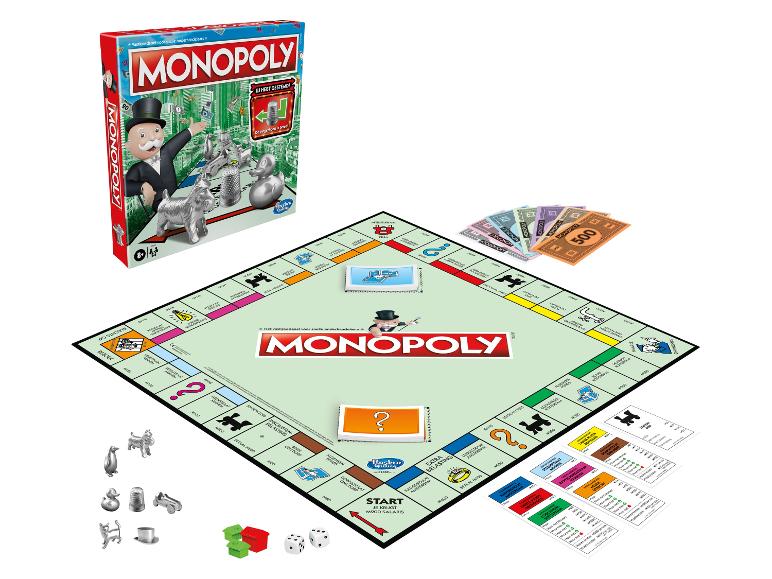 Het bordspel Monopoly met geld, pionnen en eigendomskaarten.