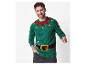 Un homme souriant porte un pull de Noël vert avec un motif d'elfe.