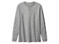 T-shirt gris à manches longues avec encolure ronde et surpiqûres décoratives.