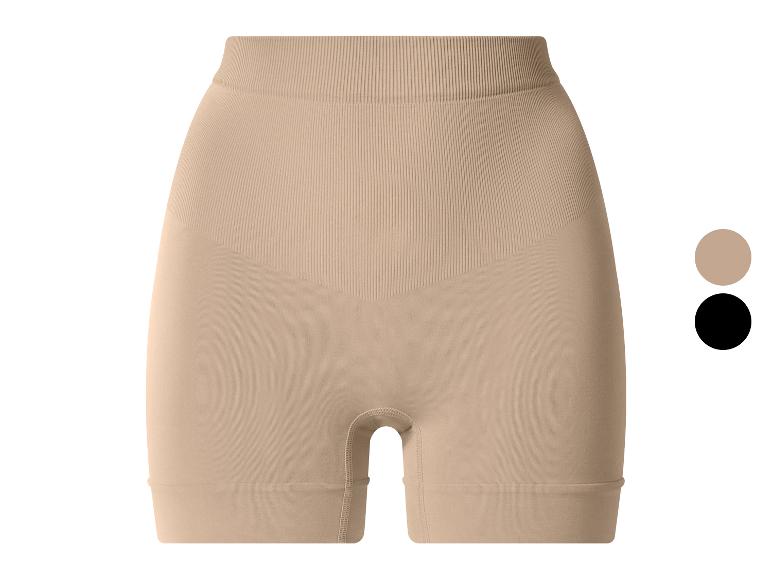 Shorty gainant taille haute pour femme en beige avec détails côtelés.