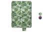 Couverture de pique-nique avec motif de feuilles de palmier vertes et petite poche, avec deux variantes de motif.