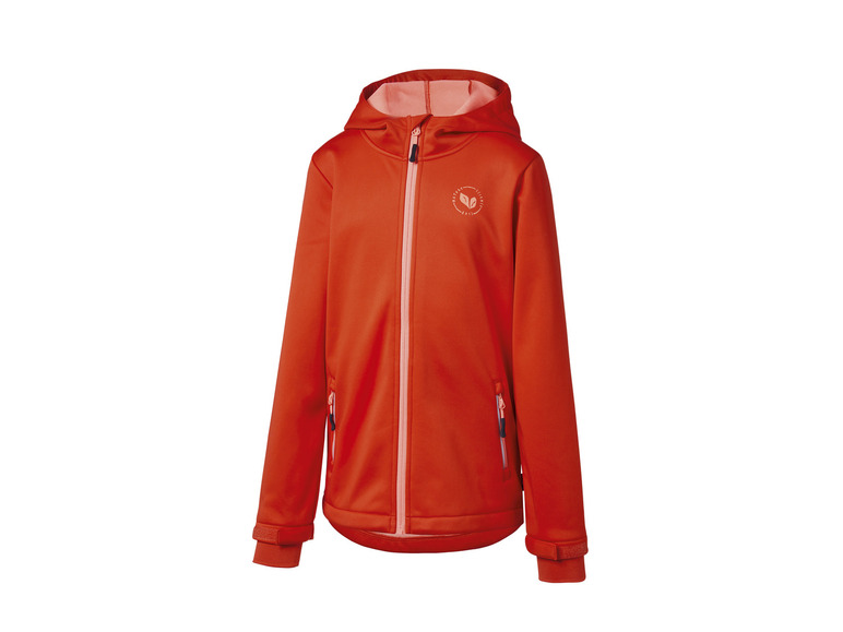 Une veste softshell orange à capuche de la marque 'Nature & Science'.