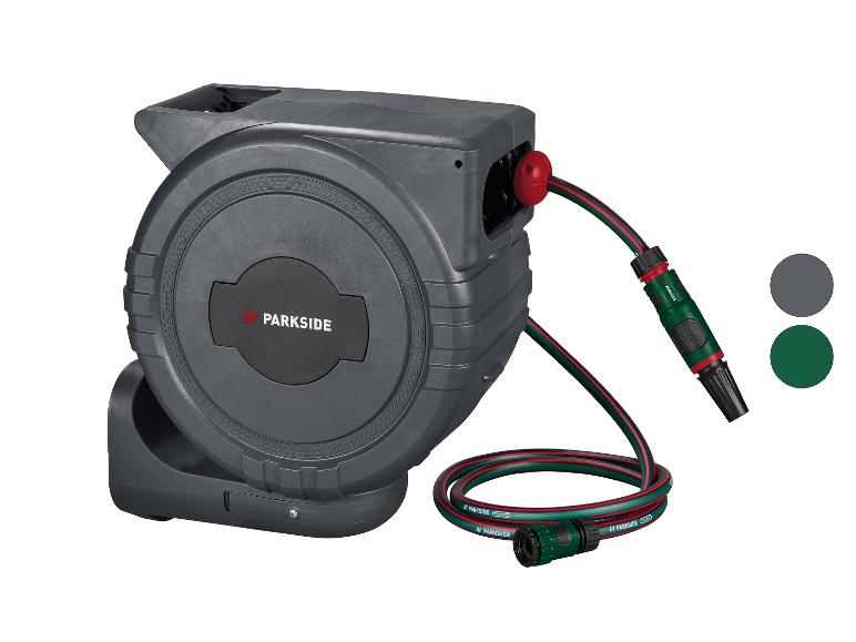 Parkside grijze slanghaspel met groene en rode slang