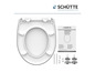 Een wit toiletbril van Schütte met softclose en montage-instructies.