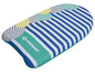 Een blauw-wit gestreept Schildkröt bodyboard met ronde patronen.