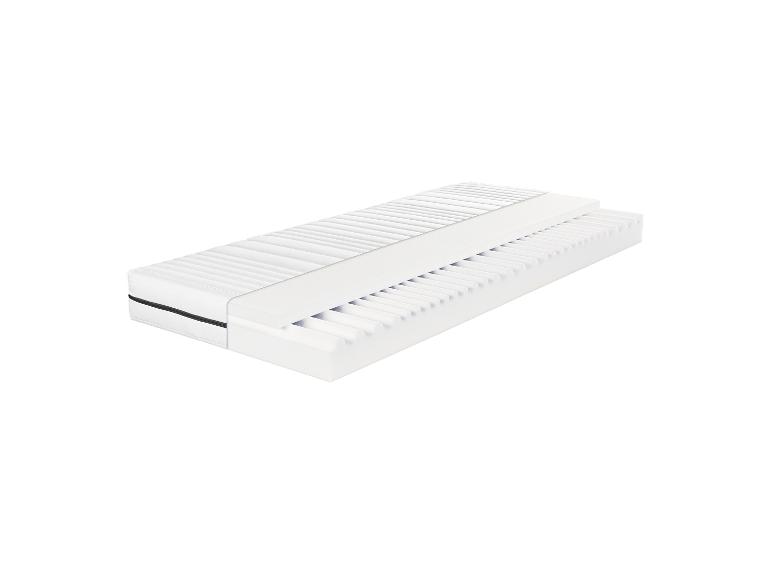 Wit matras met dwarsdoorsnede die lagen en groeven blootlegt.